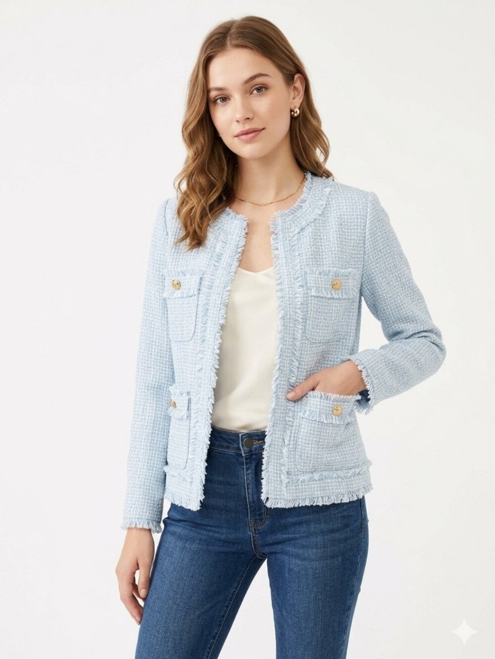 Nanette Lapore Tweed  Blazer Jacket Dream Blue Small Chic Preppy New